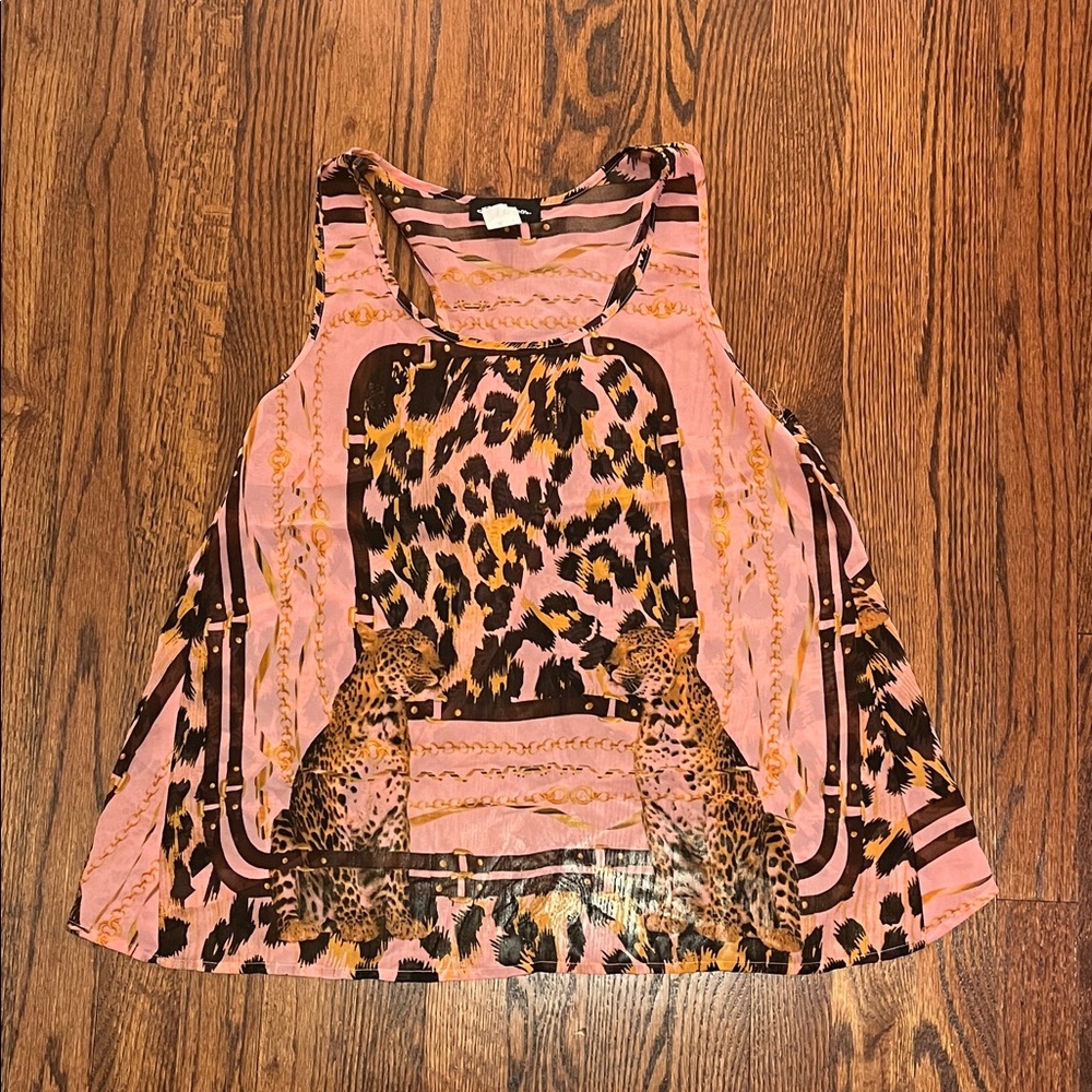 Pink Leopard Print Flowy Sleeveless Top